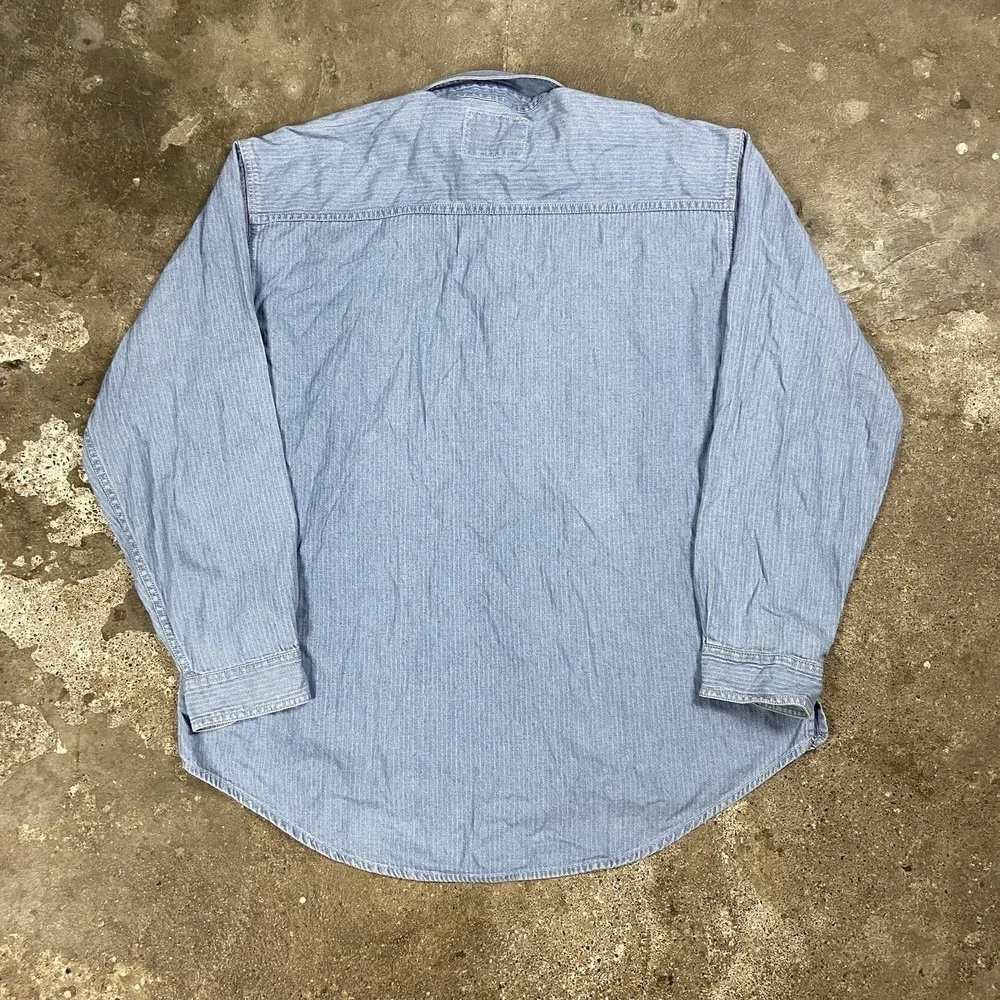 Vintage 80s Levi's Popover Shirt Size XL Blue Herringbone Pullover Workwear